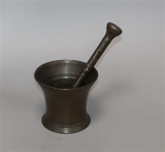 A 17th century Continental bell metal mortar and pestle